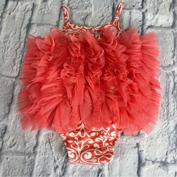 Mud Pie peachy pink frilly one piece 6-9 months - Picture 3 of 6